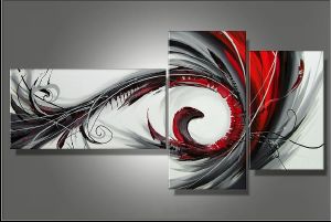 Triptyque Peinture Abstrait Rouge et Gris