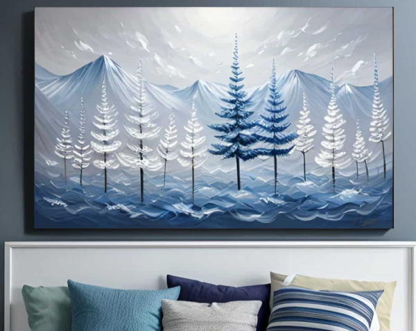 Tableau peinture moderne Montagne Glaciers Bleu - Artiste Eva Jekins
