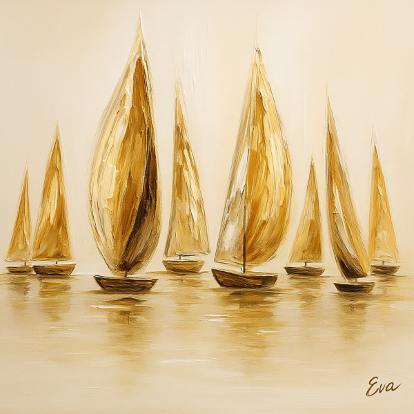 Tableau Carré Voiliers Beige Doré xxl