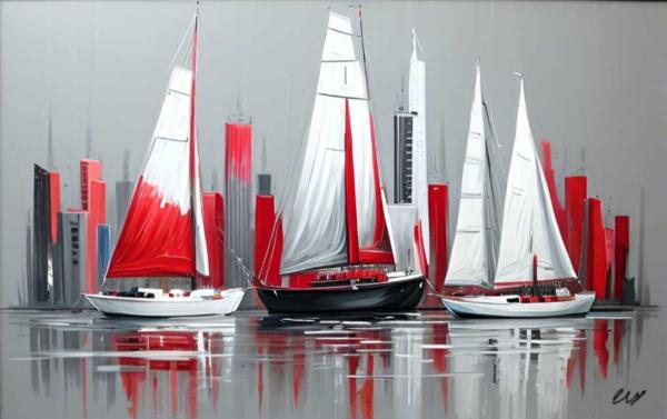 Tableau Marine Gris Rouge xxl - artiste EVA JEKINS