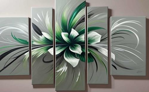 Tableau Peinture Fleur moderne vert nuancé