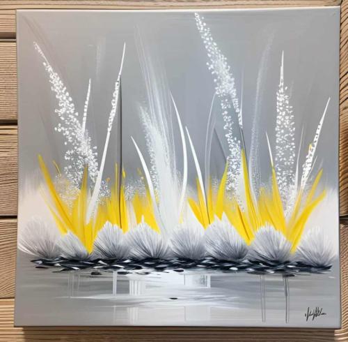 Tableau peinture carré jaune gris Angélique - Artiste Eva Jekins