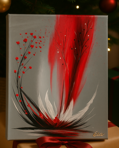 Tableau Fleur « Fleur inspiration Japonaise » – Peint main et signé Eva Jekins