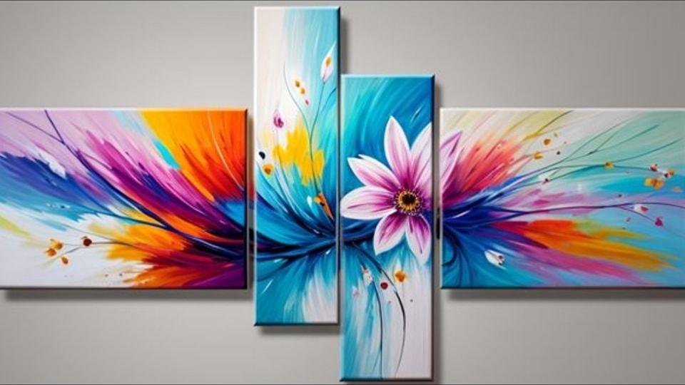 Tableau Abstrait Fleurs Coloré - Artiste Eva Jekins 