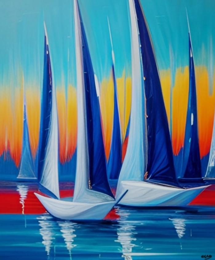 Tableau Bateaux au port Bleu - Nouvelle Collection Excellence