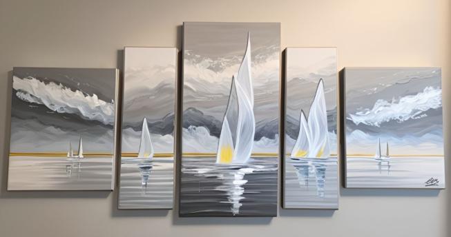 Tableau marine design gris jaune - Artiste Eva Jekins 