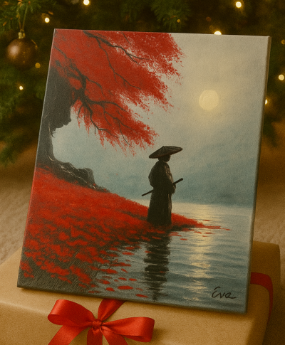 Tableau Paysage Japonais  – Peint main et signé Eva Jekins