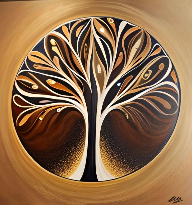 Tableau moderne arbre de vie marron doré - Artiste Eva Jekins 