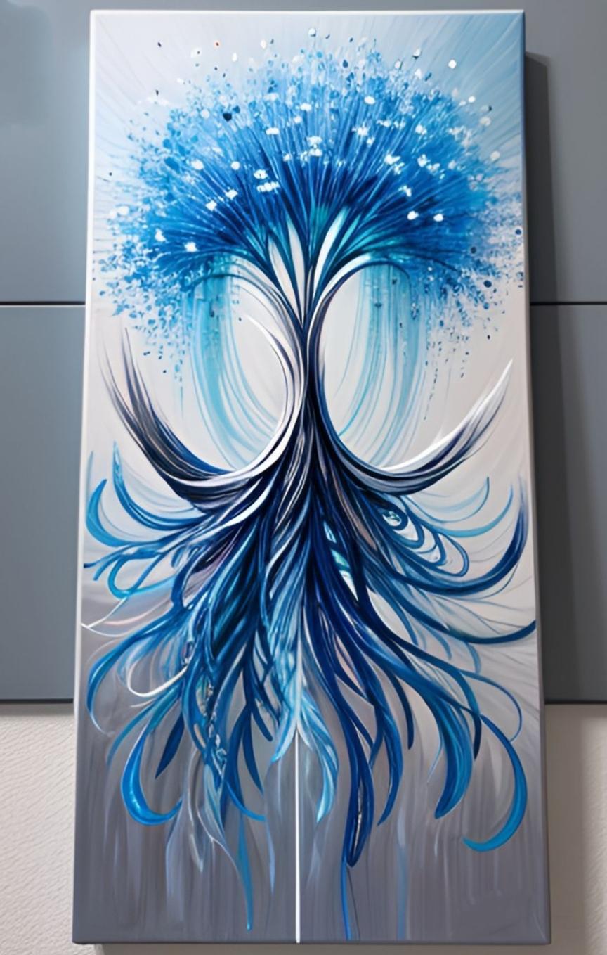 Tableau arbre de vie féerique bleu - Artiste Eva Jekins 