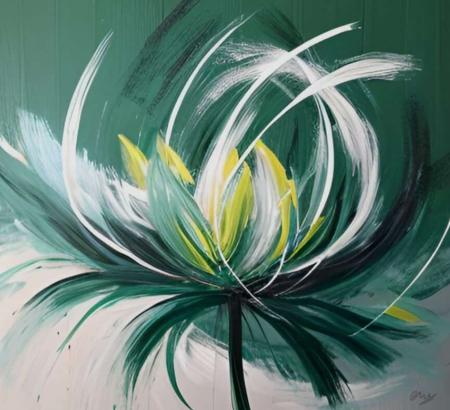Tableau peinture Fleur Emeraude Dansante - Artiste Eva Jekins