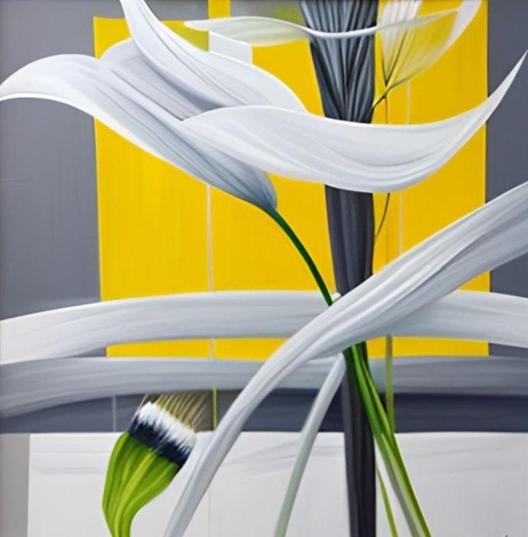 Tableau peinture fleurs Design Jaune XXL 100X100cm - Eva Jekins 