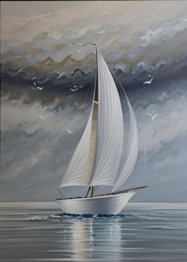 Tableau peinture Voilier Gris Beige - Nouvelle Collection Excellence 