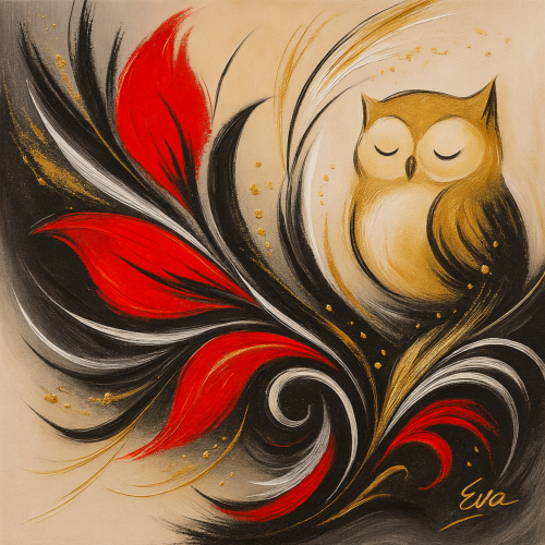 Tableau Chouette « Chouette Dorée » – Peint main et signé Eva Jekins