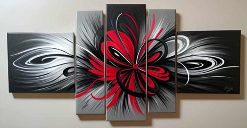 Tableaux design  abstrait fleur gris rouge