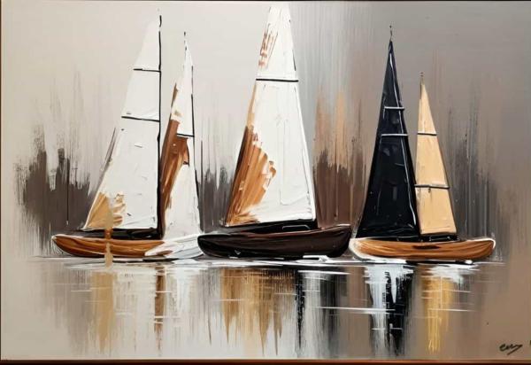 Tableau peinture Marine Choco beige - artiste EVA JEKINS