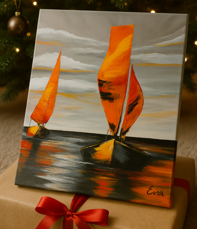 Tableau Voiliers « Voiles du Soir » – Peint main et signé Eva Jekins