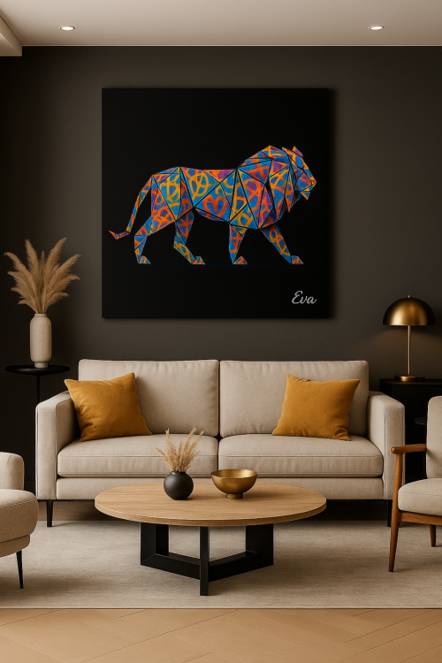 Lion Origamy Graffiti – Tableau Peint à la Main – Édition Limitée